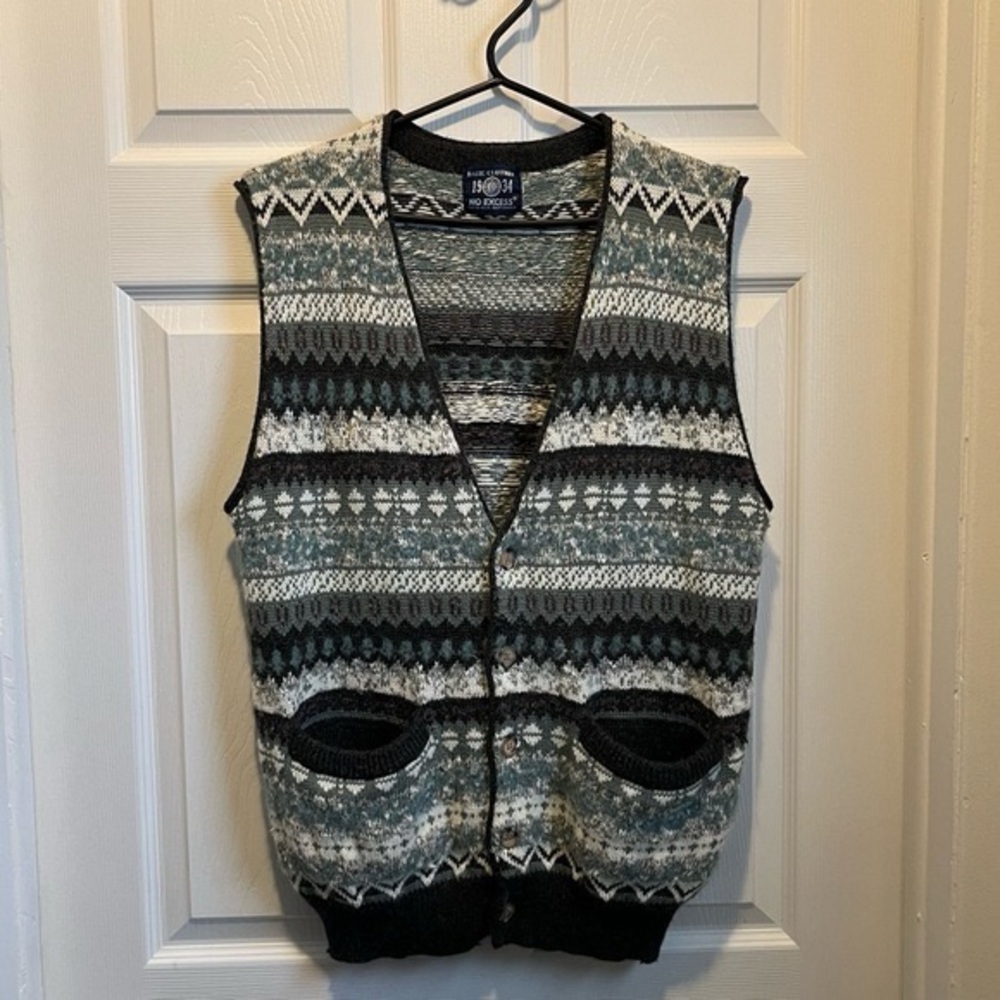 No Excess Medium 75% Wool Men gilet knit grandpa pull sweater sleveless vest